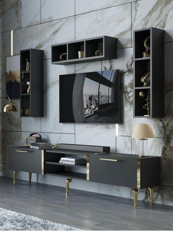 Myniture Home & Living Festival Tv Ünitesi G3006-4-Y1-D1 Gold Antasit - Image 1