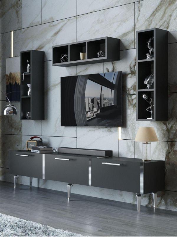 Myniture Home & Living Festival Tv Ünitesi S3007-4-Y1-D1 Silver Antasit - Image 1