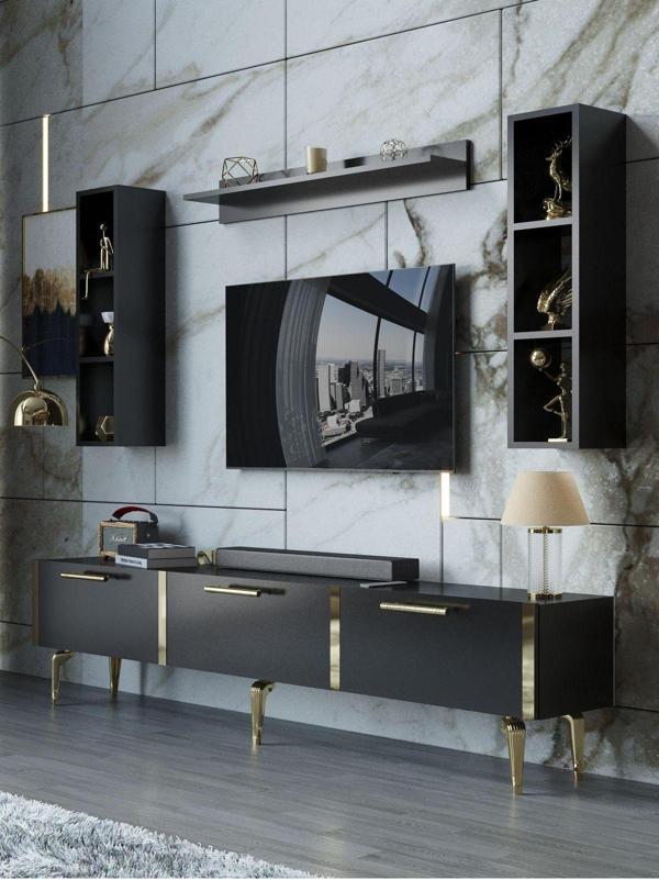 Myniture Home & Living Festival Tv Ünitesi G3008-7-Y1-D1 Gold Siyah - Image 1
