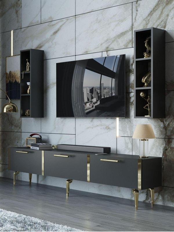 Myniture Home & Living Festival Tv Ünitesi G3004-4-Y1-D1 Gold Antasit - Image 1