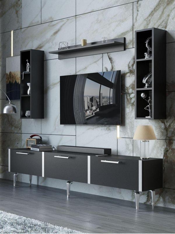 Myniture Home & Living Festival Tv Ünitesi S3008-7-Y1-D1 Silver Siyah - Image 1