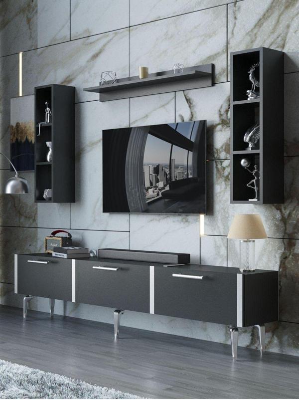 Myniture Home & Living Festival Tv Ünitesi S3008-4-Y1-D1 Silver Antasit - Image 1