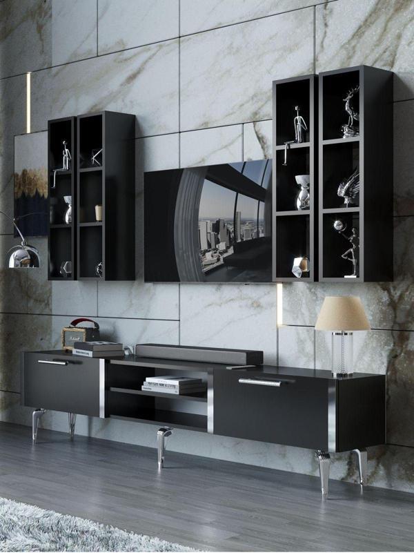 Myniture Home & Living Festival Tv Ünitesi S3001-7-Y1-D1 Silver Siyah - Image 1