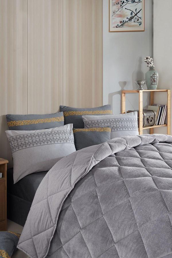 Uykulin Çift Kişilik Wellsoft Uyku Seti Çift Taraflı Lastikli Çarşaflı 4 Yastık Kılıflı 6 Parça Set Grey - Image 1