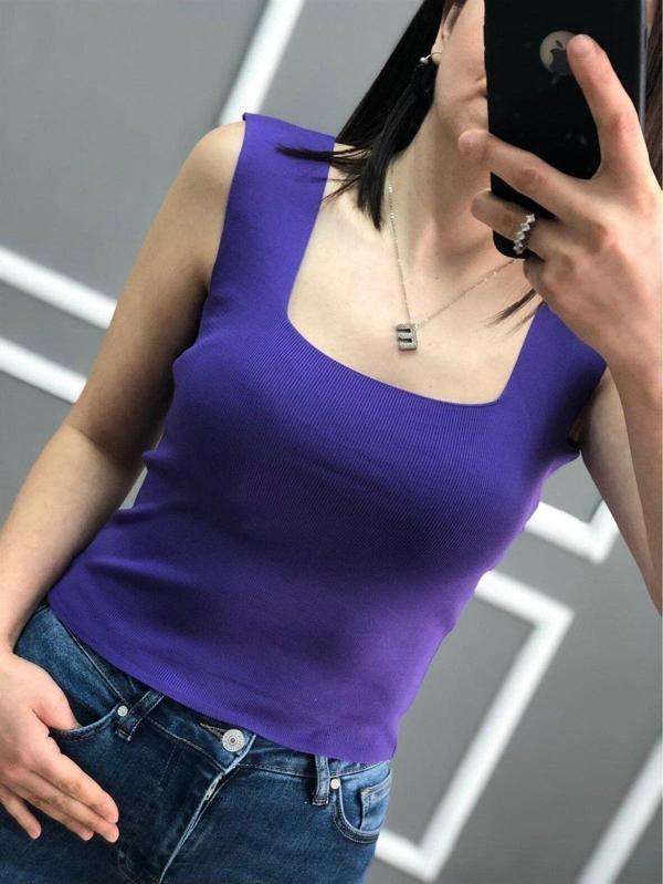 Işılda Kadın Triko Crop Top Uzunluk 55 Cm Mor Standart - Image 1