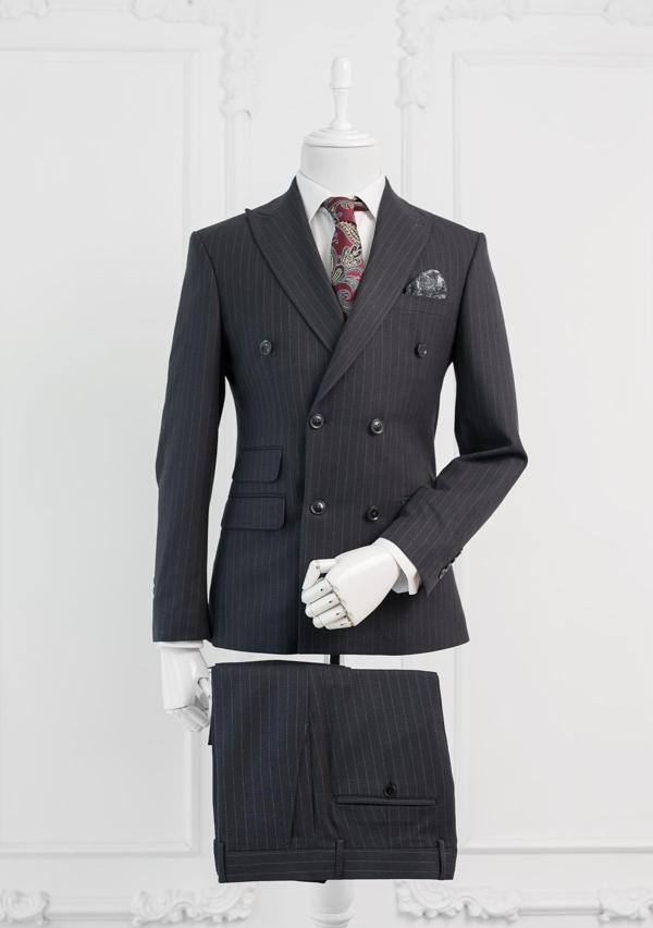 Luigi Diberti Çizgili Sivri Yaka Çift Yırtmaçlı Slimfit Kruvaze Takım Elbise - Image 1