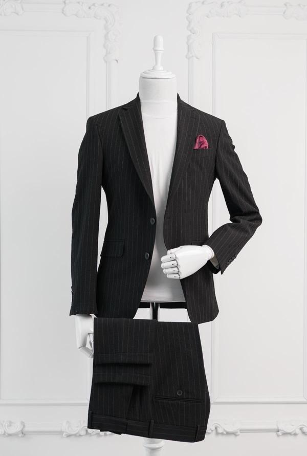 Slimfit Çizgili Mono Yaka Çift Yırtmaçlı Likralı Jogger Takım Elbise - Image 1