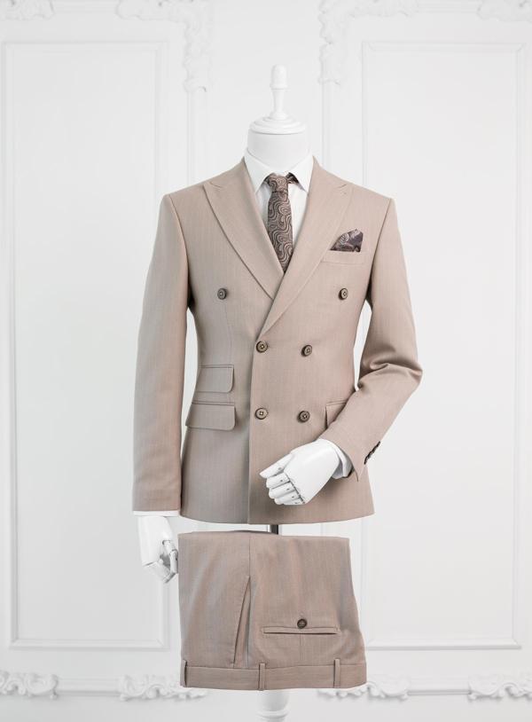 Luigi Diberti Çizgili Sivri Yaka Çift Yırtmaçlı Slimfit Kruvaze Takım Elbise - Image 1