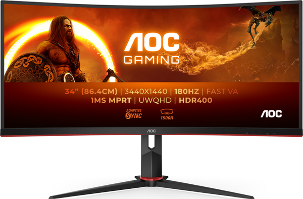AOC 34 inc CU34G2XP/BK 1ms 180Hz FreeSync Premium WQHD VA Curved Gaming Monitör - Image 1