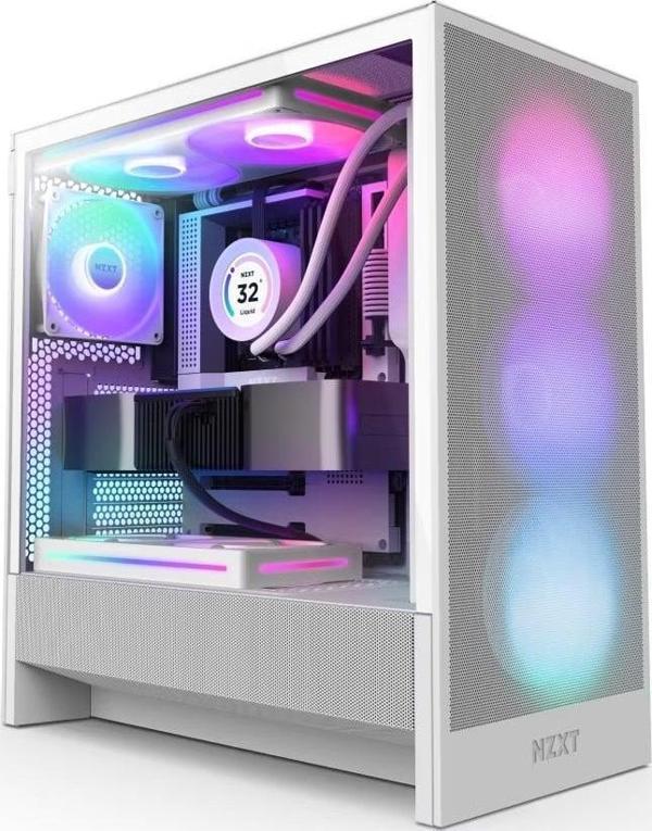 NZXT H5 Flow RGB 2024 CC-H52FW-R1 F360 RGB Fanlı ATX Beyaz Bilgisayar Kasası - Image 1