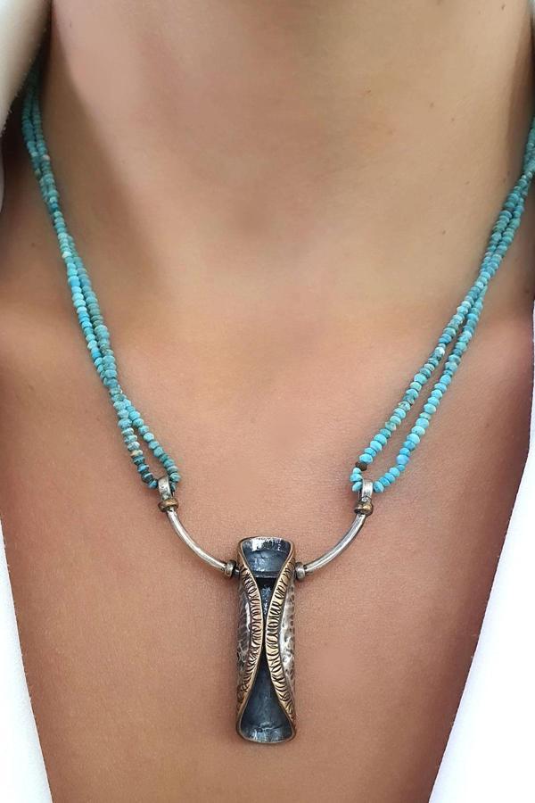 Turkuaz Taşlı 925 ayar Gümüş Tasarım Kolye - Image 1