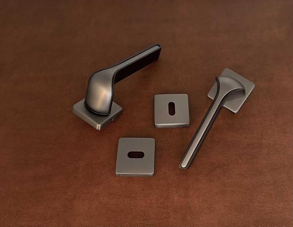 Posh Mat Skoç Füme Siyah Kare Rozetli Zamak Oda Kapı Kolu 1 Takım - Image 1