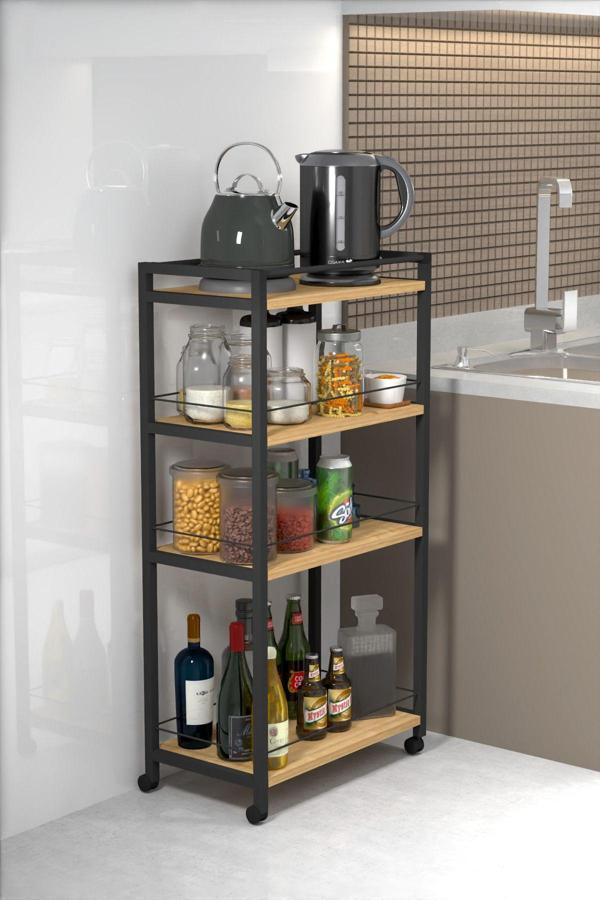 Moniev 4 Raflı Metal Düzenleyici Tekerlekli Kiler Tekerlekli Banyo Rafı Metal Organizer Çok Amaçlı Raf - Image 1