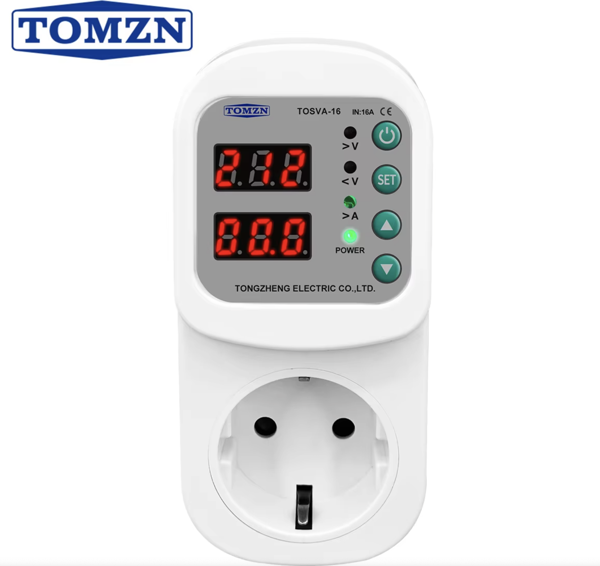 Tomzn Ayarlanabilir Voltaj ve Akım Korumalı Priz - 16A - Yüksek Gerilim Koruma - Elektrik Bekçisi - Image 1