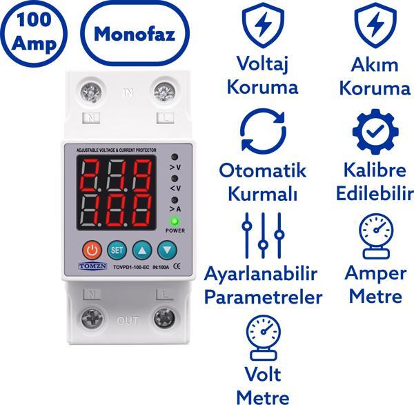 Tomzn Voltaj ve Akım Koruma Rölesi Yüksek Alçak Gerilim Akım Koruyucu 100A Elektrik Bekçisi - Image 1