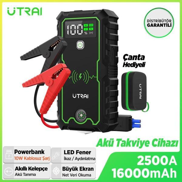 UTRAI JS-1 Pro 16000mAh 2500A Jump Starter Taşınabilir Akü Takviye Cihazı Kablosuz Şarj+Pusula+Çanta+Led lamba+Powerbank - Image 1