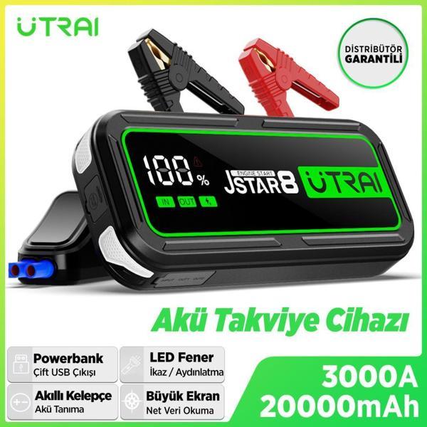 UTRAI Jstar 8 74Wh 20000mAh 3000A Jump Starter Taşınabilir Akü Takviye Cihazı Powerbank+Led Lamba+TaşımaKılıfı+LCD Ekran - Image 1