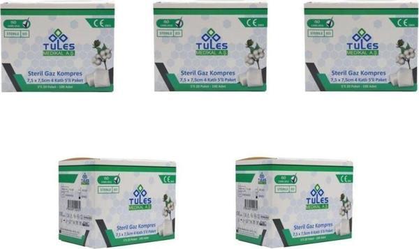 Tules Medikal Tules 5 Li Steril Gaz Kompres Spanç 7,5 X 7,5Cm 500 Adet - Image 1