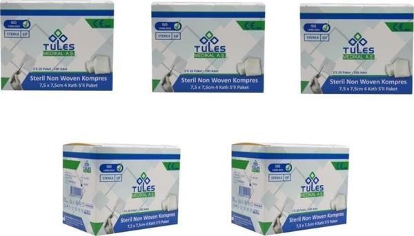 Tules Medikal Tules 5 Li Steril Non Woven Kompres Spanç 7,5 X 7,5Cm 500 Adet - Image 1