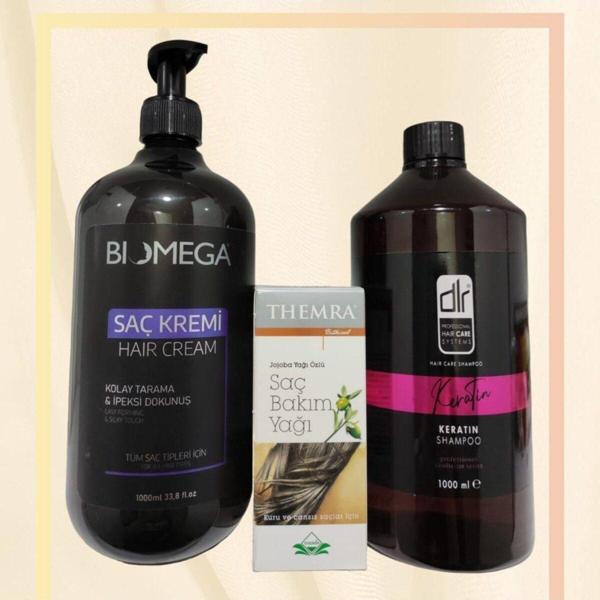 Jojoba Özlü Saç Bakım Yağı+ Saç Kremi 1Lt + Dlr Keratin Şampuan 1 Lt - Image 1