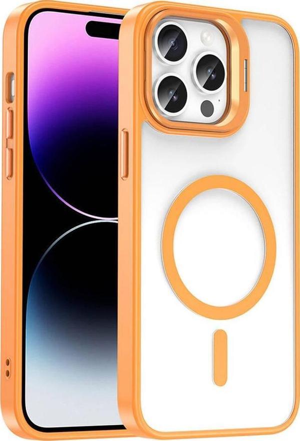 Apple iPhone 14 Pro Kılıf Magsafe Şarj Özellikli Standlı Zore Magsafe Klon Lensli Kapak - Image 1