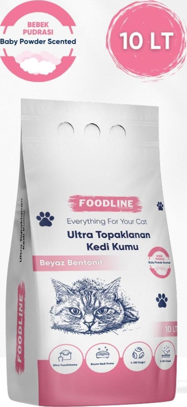 Foodline Bebek Pudrası Kokulu İnce Taneli Bentonit Topaklanan Kedi Kumu 10 Lt - Image 1