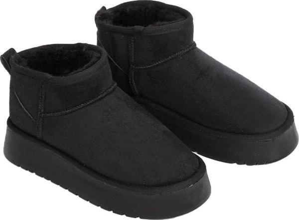 Renklibutik Kadın Mini Süet İçi Kürklü Kalın Taban Kışlık Yarım Bot - Image 1
