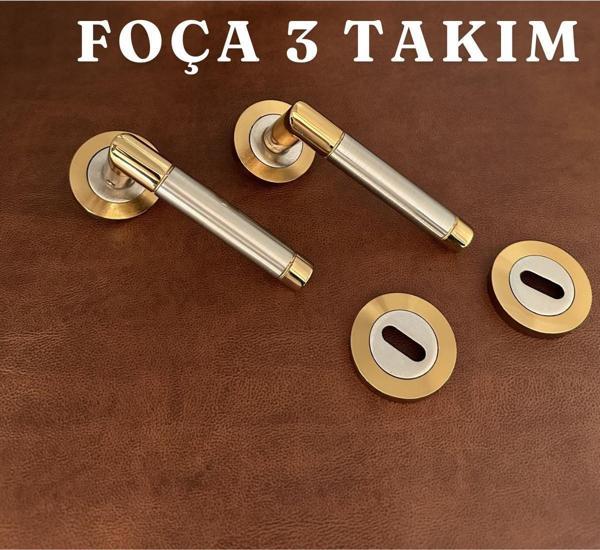 Foça Saten Albirifin Zamak Yuvarlak Rozetli Oda Kapı Kolu 3 Takım - Image 1