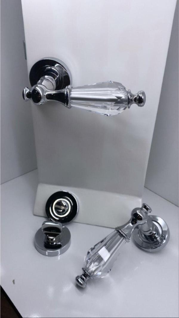 Topkapı Kristal Krom Rozetli Wc Kapı Kolu - Image 1