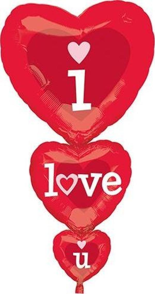 I Love You 3 Lü Kalp Folyo Balon (50X100 Cm) - Image 1
