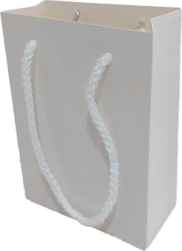 İp Saplı Karton Çanta Minik Boy Düz Renk 13.8X10X5 CM (25 Adet)   Beyaz - Image 1