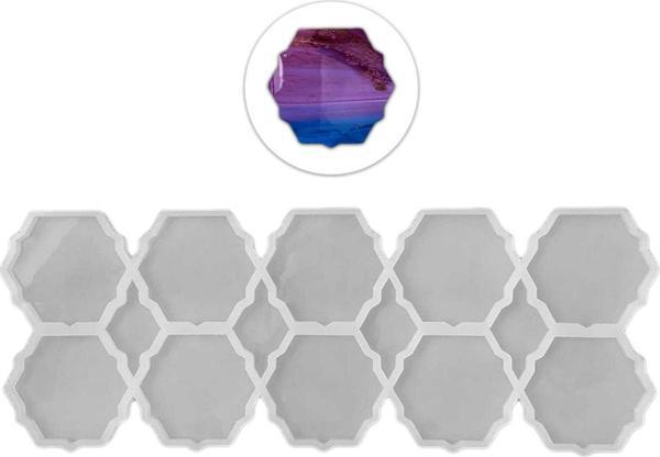 Epoksi Silikon Kalıp Altıgen Tırtıklı Kenar Bardak Altı Ve Magnet Kalıbı 6.8 CM 10 Lu - Image 1