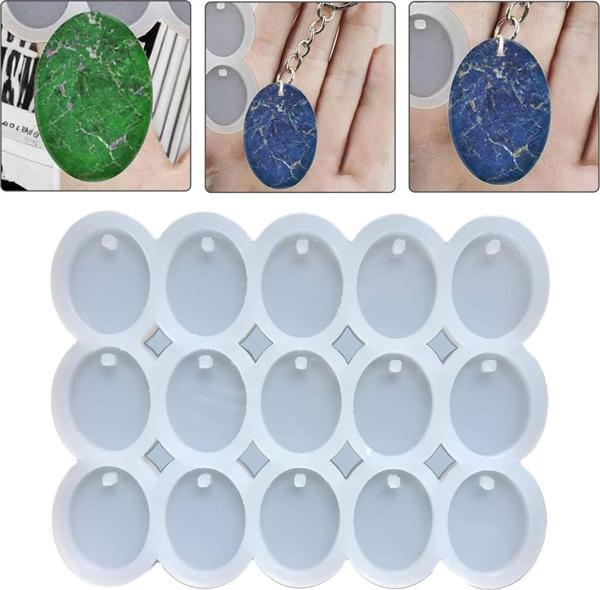 Epoksi Silikon Kalıp Delikli Oval Anahtarlık Kolye Kalıbı 15 Li - Image 1