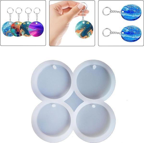 Epoksi Silikon Kalıp Delikli Yuvarlak Anahtarlık Kolye Kalıbı 4 Lü - Image 1