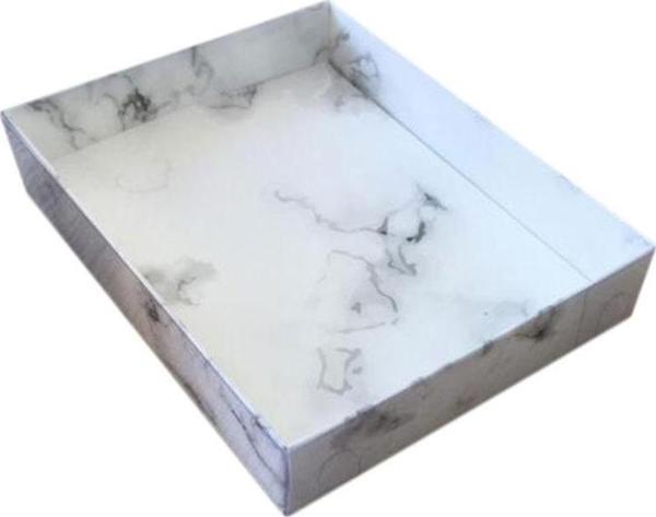 Asetat Kapaklı Karton Kutu Mermer Desenli 12X15X3 CM (10 Adet)  Beyaz - Image 1