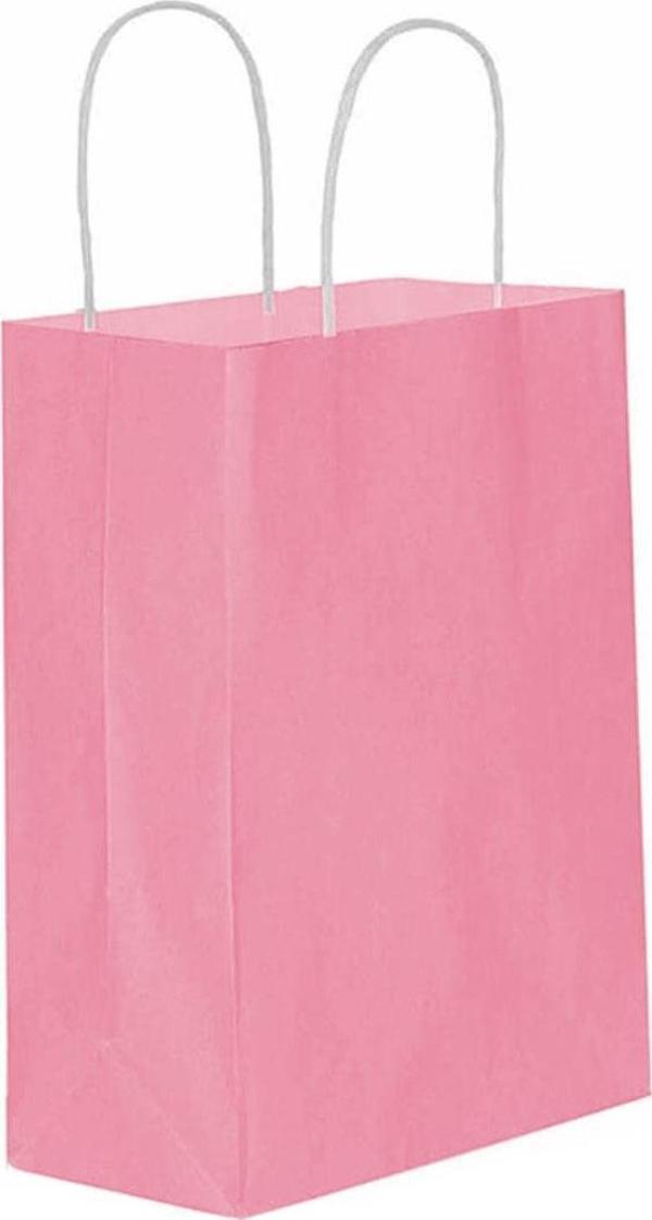 Kağıt Hediye Çantası Küçük Boy Düz Renk 18X24 Cm (25 Adet)  Pembe - Image 1