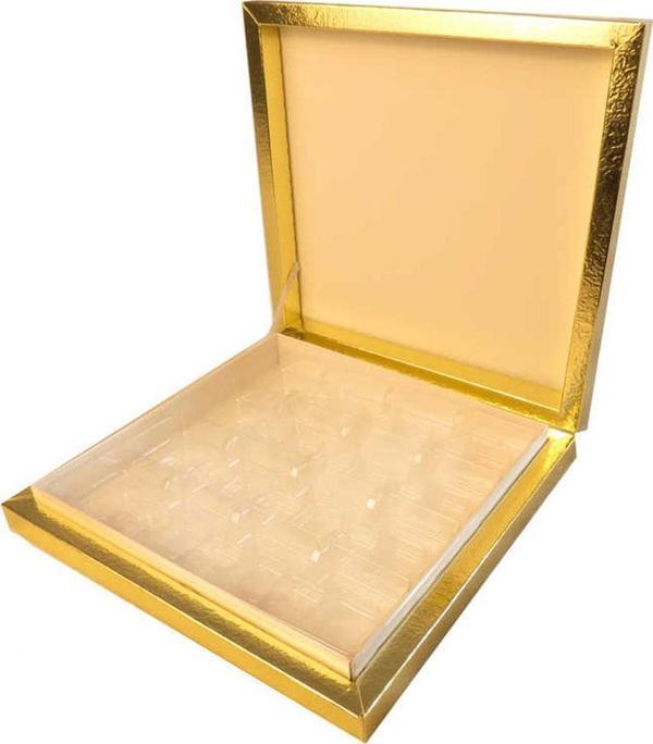 Karton Çikolata Kutusu 16&apos;lı Separatörlü 23.5 X 22.5 CM   Altın - Image 1