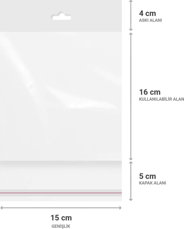 Askılı (Meksika Şapka) Bantlı Şeffaf Opp Torba 15x16+9 cm - 500 Adet - Image 1