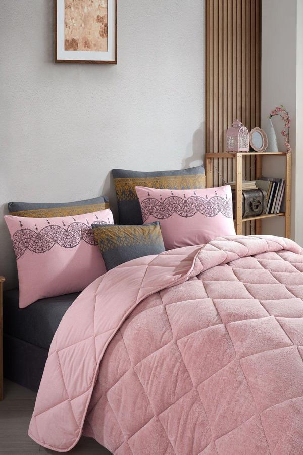 Uykulin Çift Kişilik Wellsoft Uyku Seti Çift Taraflı Lastikli Çarşaflı 4 Yastık Kılıflı 6 Parça Set gülkurusu - Image 1