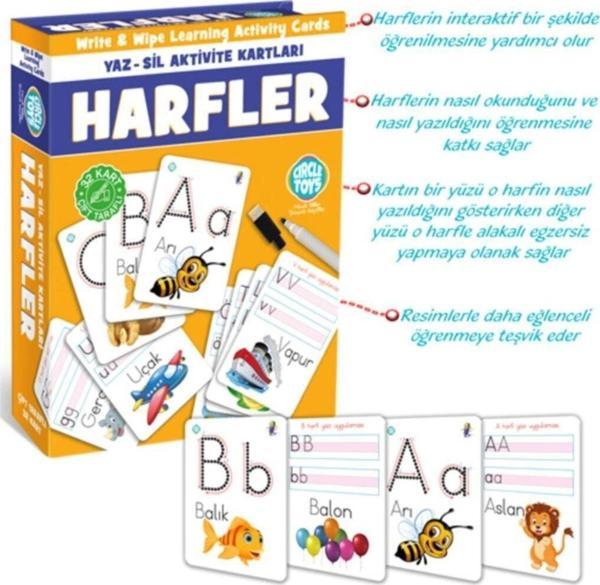 Circle Toys Harfler Yaz Sil Aktivite Kartları Çift Taraflı 32 Kart Eğitim Seti - Image 1