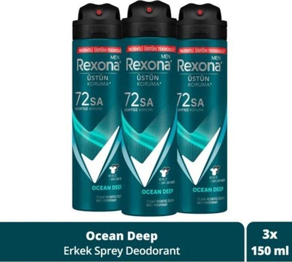 Rexona Erkek Sprey Deodorant Invisible Ocean Deep 72 Saat Kesintisiz Üstün Koruma 150 Ml X3 - Image 1
