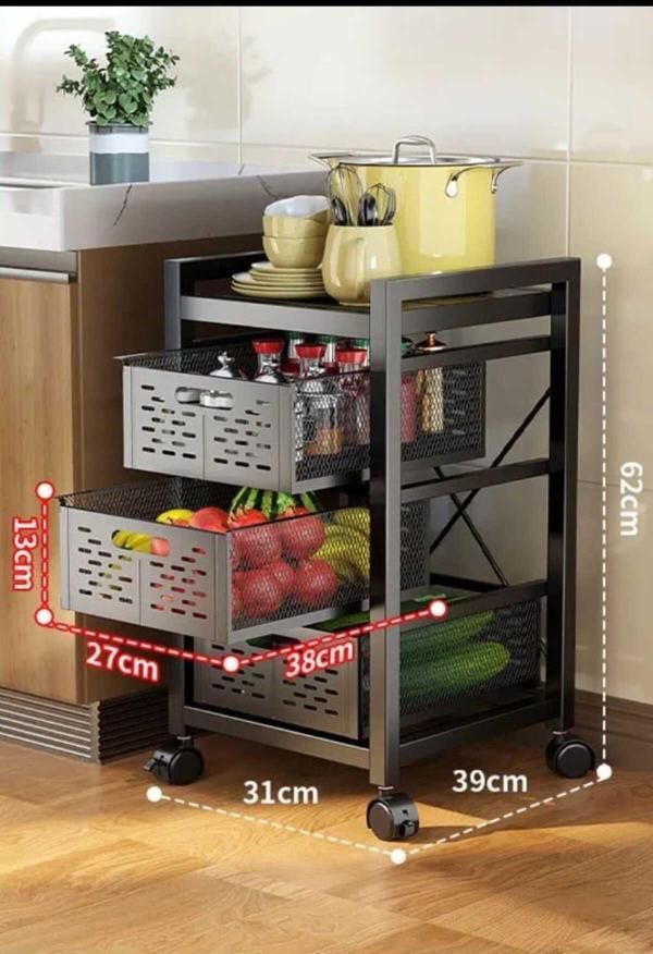 TRENDESK 3 Katlı Lux Metal Siyah Çekmeceli Patates Soğan Sebze Meyve Sepeti Sebzelik 1010-Cn - Image 1