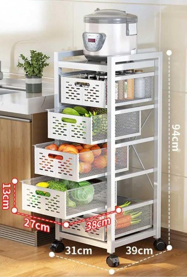 TRENDESK 5 Katlı Lux Metal Beyaz Çekmeceli Patates Soğan Sebze Meyve Sepeti Sebzelik 1007-Cn - Image 1