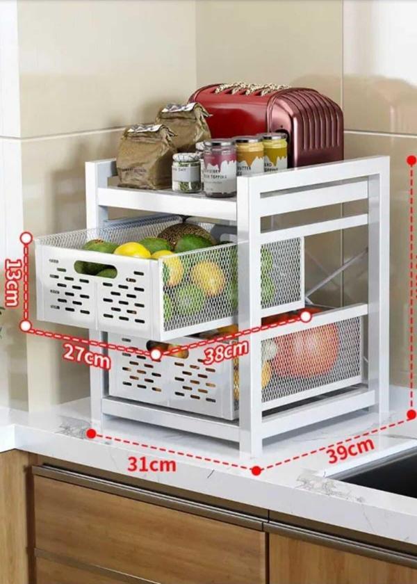 TRENDESK 2 Katlı Lux Metal Beyaz Çekmeceli Patates Soğan Sebze Meyve Sepeti Sebzelik 1013-Cn - Image 1