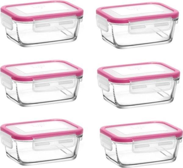 Lav Cam Kilitli Kahvaltılık Saklama Kabı 6'Lı Set 400Cc Pembe Kapak - Image 1