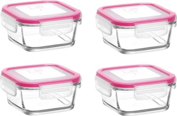 Lav Cam Kilitli Saklama Kabı 4'Lü Set Kahvaltılık Frs227 Pembe - Image 1