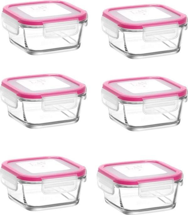 Lav Cam Kilitli Saklama Kabı 6'Lı Set Kahvaltılık Frs227 Pembe - Image 1