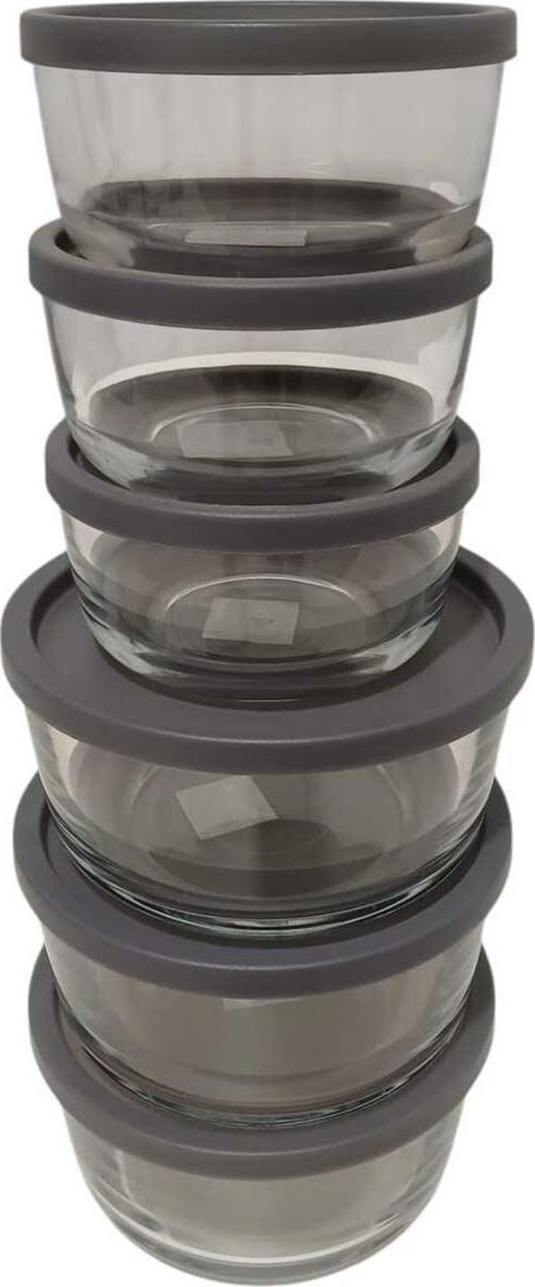 Lav Feyzade Round Saklama Kabı (380 Cc X 3 Adet)- (800 Cc X 3 Adet) Antrasit Kapaklı - Image 1