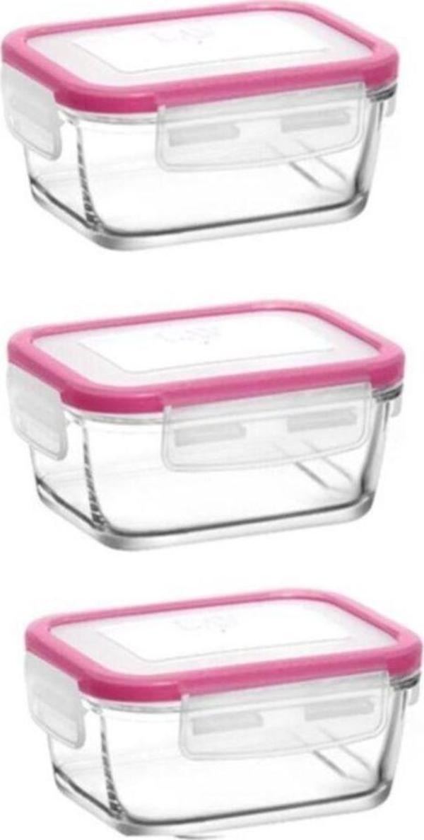 Lav Fresco Pembe Kapak Cam Saklama Kabı 3 Adet 400 Cc - Image 1