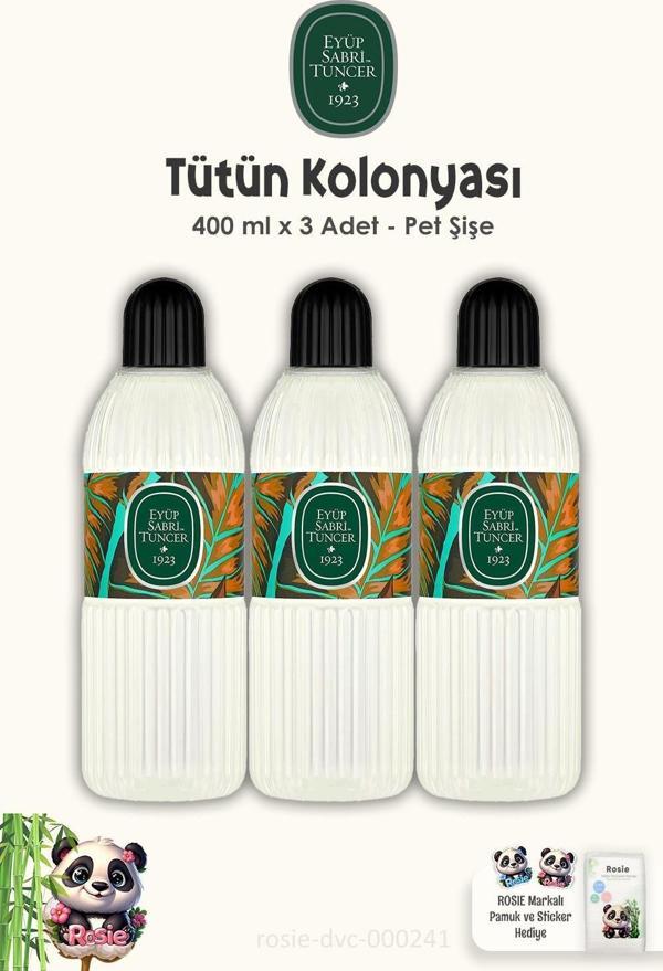 3 Adet Eyüp Sabri Tuncer Tütün Kolonyası Pet Şişe 400 ml  ve %100 Pamuk ROSIE - Image 1